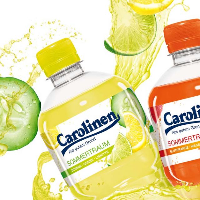 Carolinen Wasserflaschen Verpackung Fruchtgeschmack
