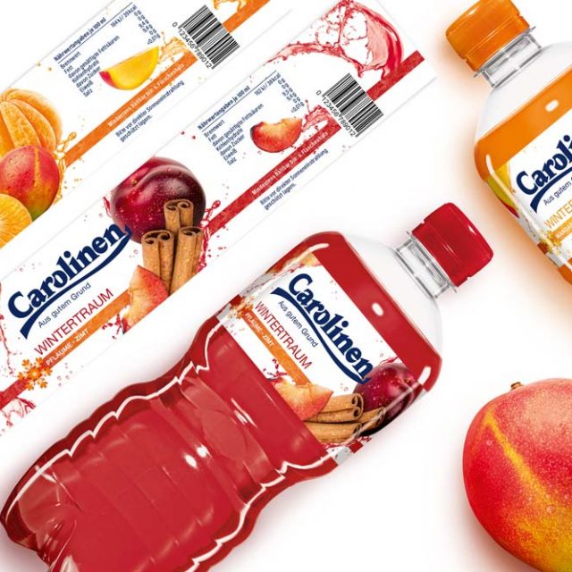 Carolinen Wasserflaschen Verpackung Fruchtgeschmack